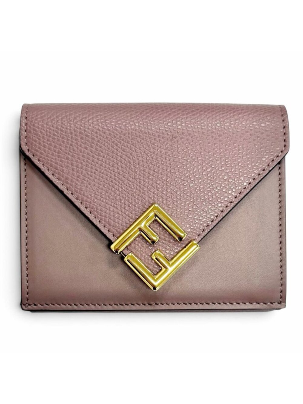 Fendi FF Diamond Leather Compact Wallet Trifold Purple Gold